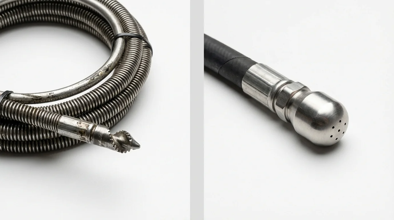 Drain snake cable and hydro jetting nozzle used for drain cleaning in Orting, WA