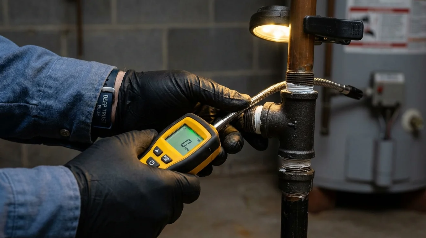 Gas leak detection with electronic sniffer by Johns Plumbing LLC in Orting