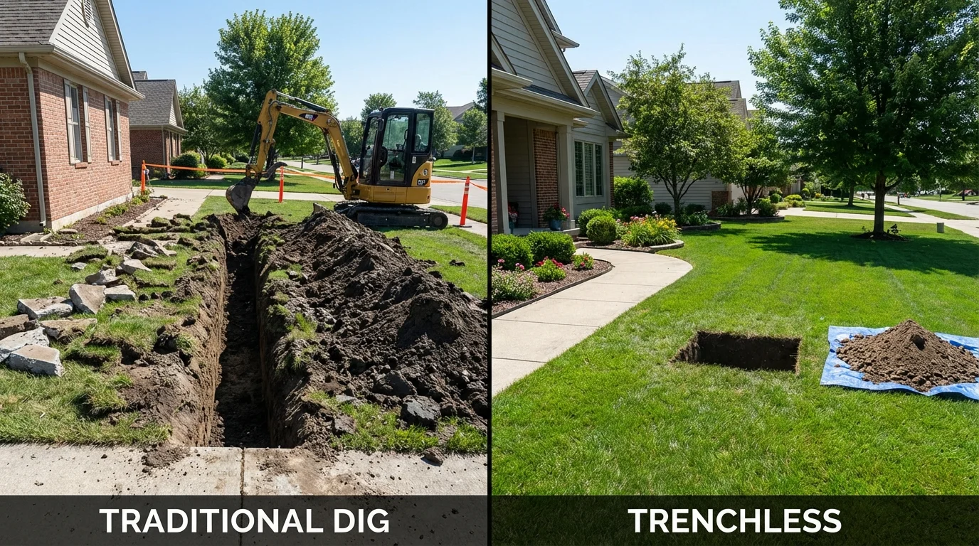 Trenchless sewer repair with minimal yard damage versus traditional excavation in Orting, WA